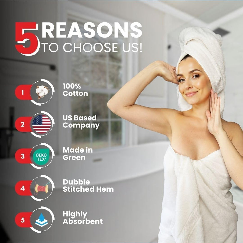 DryVibe Jumbo Bath Sheet Towels Set of 2 – 100% Cotton, Ultra Soft & Highly Absorbent (35x70 Inches, White, 600 GSM)