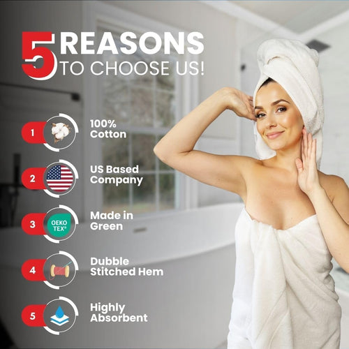 DryVibe Jumbo Bath Sheet Towels Set of 2 – 100% Cotton, Ultra Soft & Highly Absorbent (35x70 Inches, White, 600 GSM)