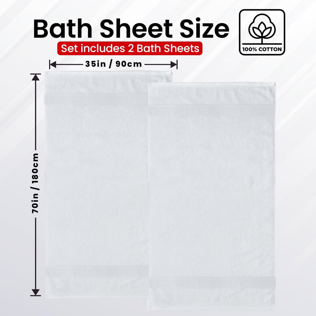 DryVibe Jumbo Bath Sheet Towels Set of 2 – 100% Cotton, Ultra Soft & Highly Absorbent (35x70 Inches, White, 600 GSM)