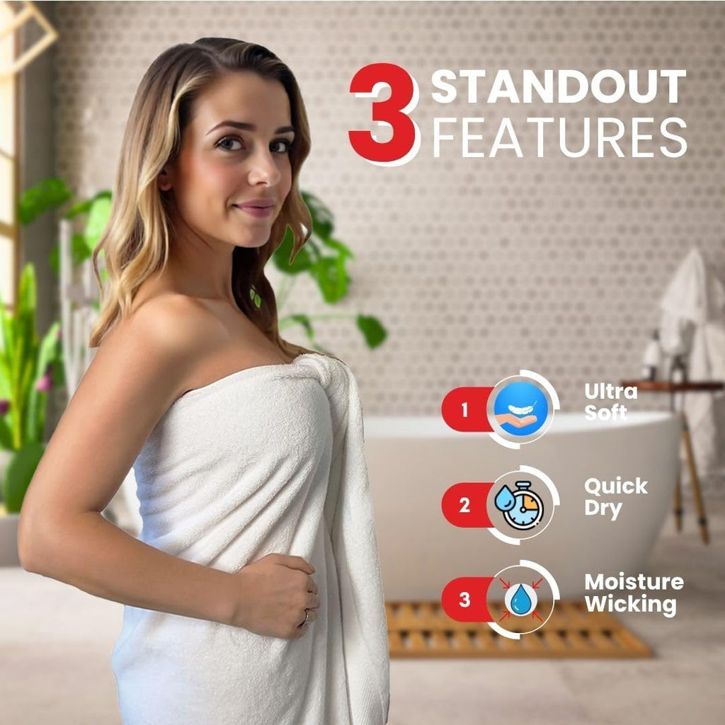 DryVibe Jumbo Bath Sheet Towels Set of 2 – 100% Cotton, Ultra Soft & Highly Absorbent (35x70 Inches, White, 600 GSM)