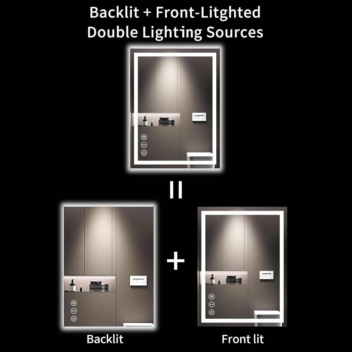 Dry Vibe LED Bathroom Mirror 24x32 – Anti-Fog, Dimmable, Backlit + Front Lit Vanity Mirror