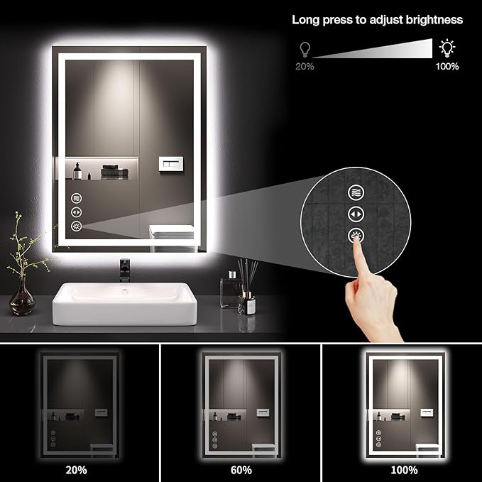 Dry Vibe LED Bathroom Mirror 24x32 – Anti-Fog, Dimmable, Backlit + Front Lit Vanity Mirror