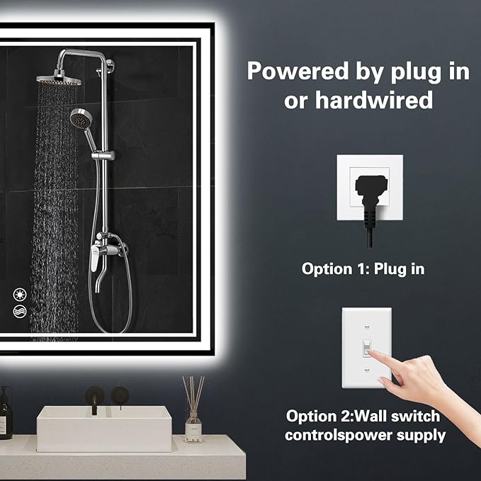 Dry Vibe 24x36 LED Bathroom Mirror, Dimmable Front & Backlit, Anti-Fog, 3 Color Lighting, Wall Mounted