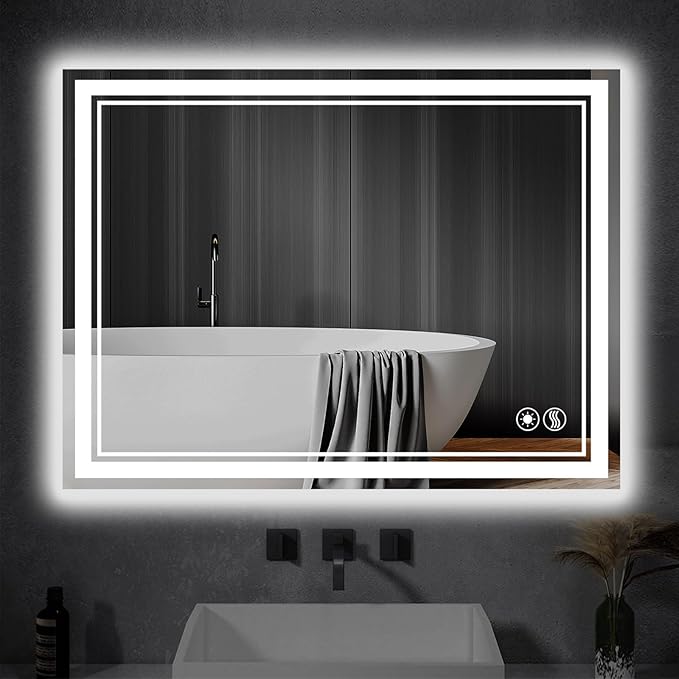 Dry Vibe 24x36 LED Bathroom Mirror, Dimmable Front & Backlit, Anti-Fog, 3 Color Lighting, Wall Mounted