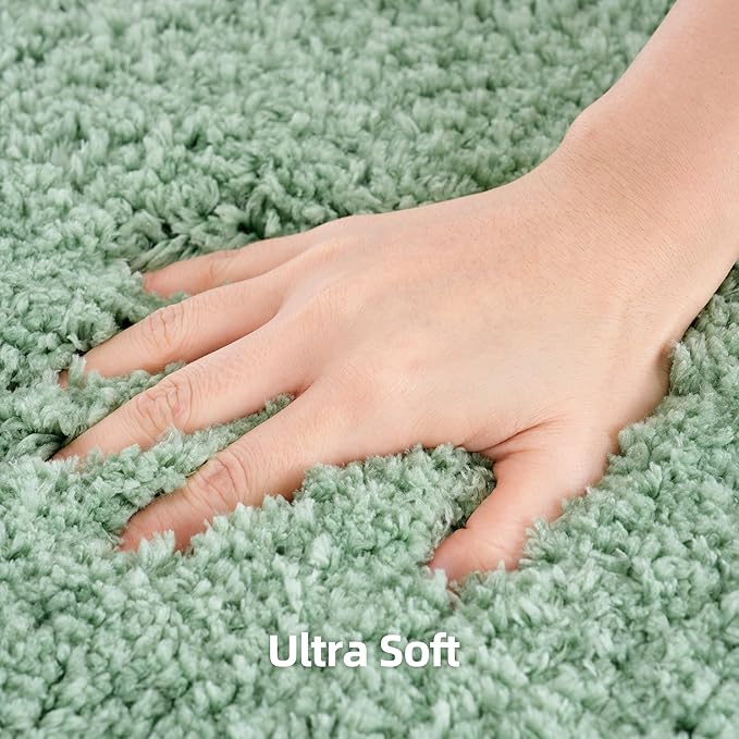 Dry Vibe 3-Piece Luxury Bathroom Rug Set, Ultra Soft Microfiber Bath Mats with Non-Slip Backing & U-Shaped Toilet Rug (Leaf Green)