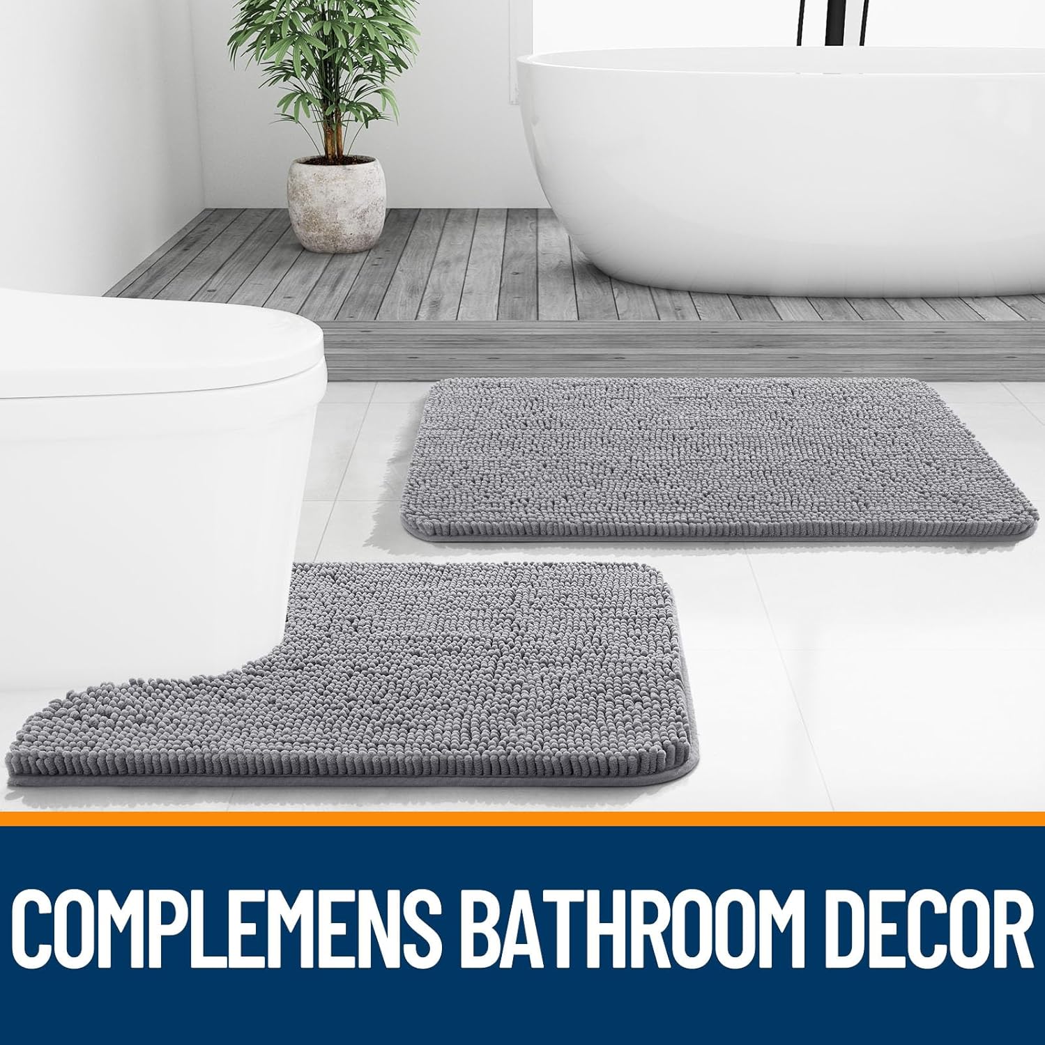 Ultra Soft Chenille Bath Mat – Non-Slip Absorbent Bathroom Rug (Quick Dry, Machine Washable