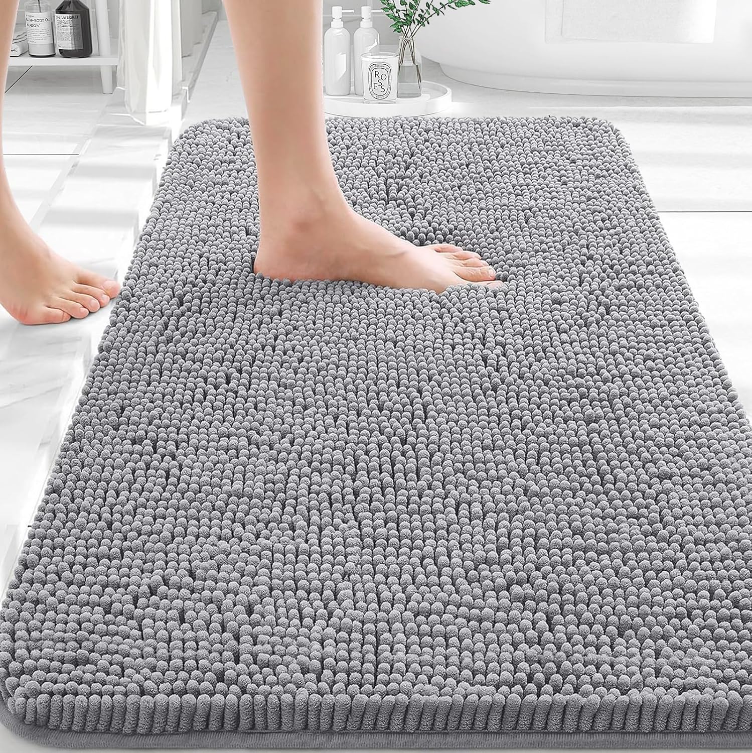 Ultra Soft Chenille Bath Mat – Non-Slip Absorbent Bathroom Rug (Quick Dry, Machine Washable