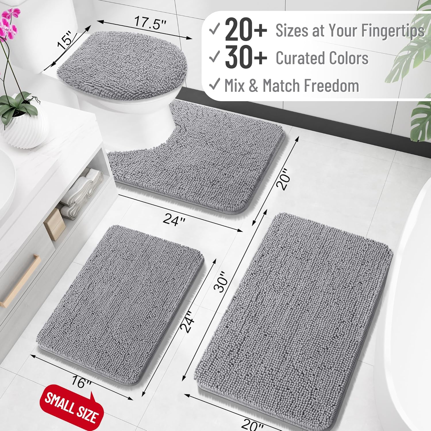 Ultra Soft Chenille Bath Mat – Non-Slip Absorbent Bathroom Rug (Quick Dry, Machine Washable