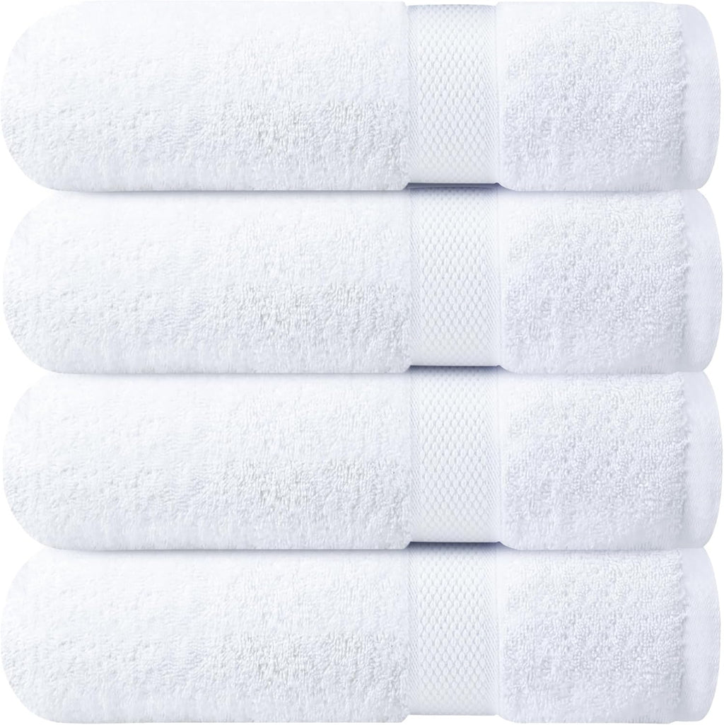 DryVibe Luxury 100% Cotton Bath Towels Set of 4 – Ultra Soft & Highly Absorbent (27x54 Inches, White)